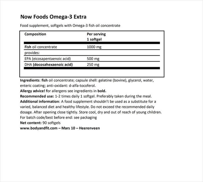 オメガ3エキストラ Nutritional Information 1