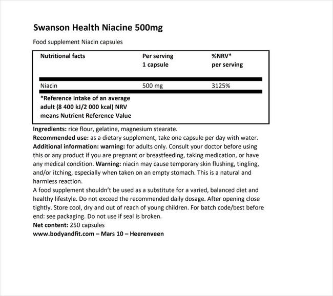 Niacin 500mg Nutritional Information 1