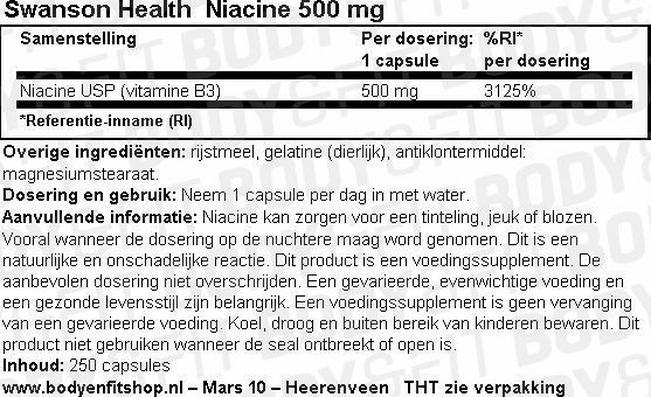 Niacine 500mg Nutritional Information 1