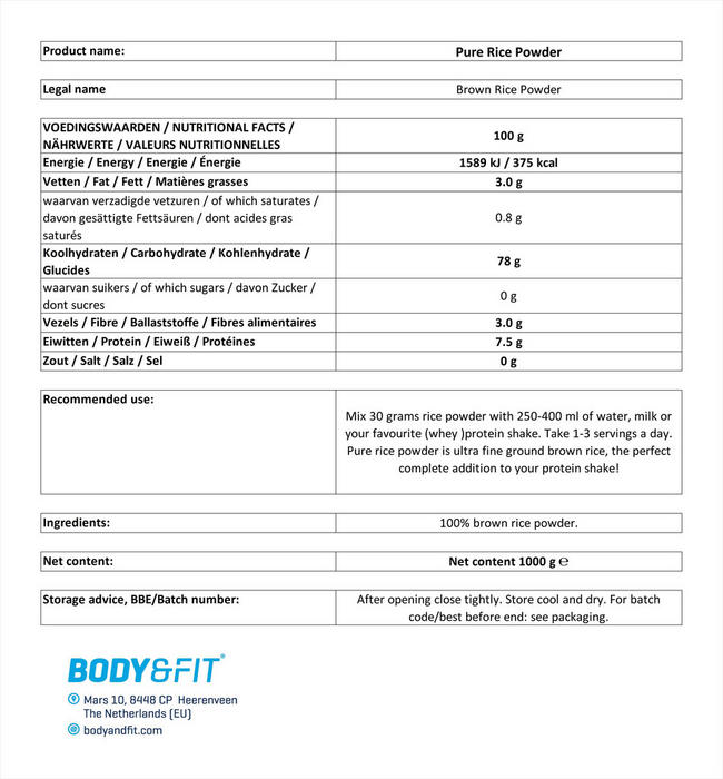Pure Rice Powder Nutritional Information 1