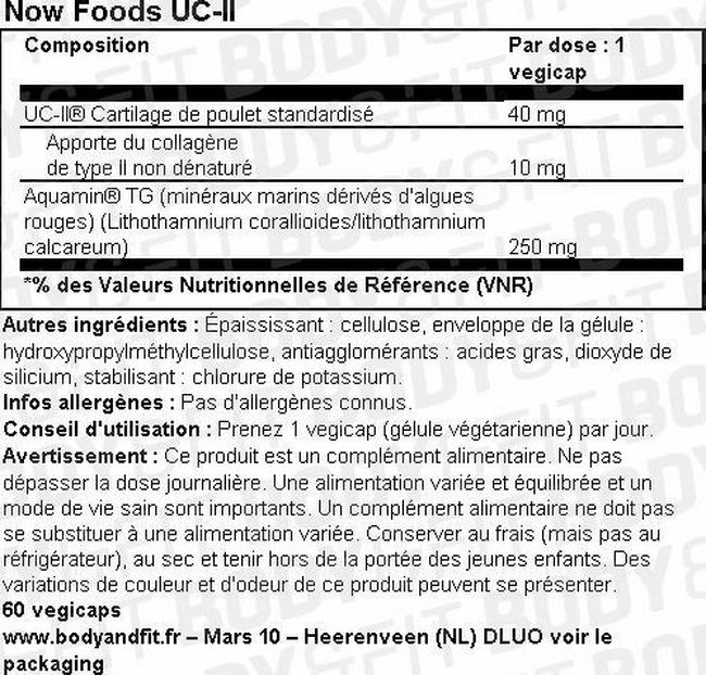 Gélules végétariennes de collagène UC-II Nutritional Information 1