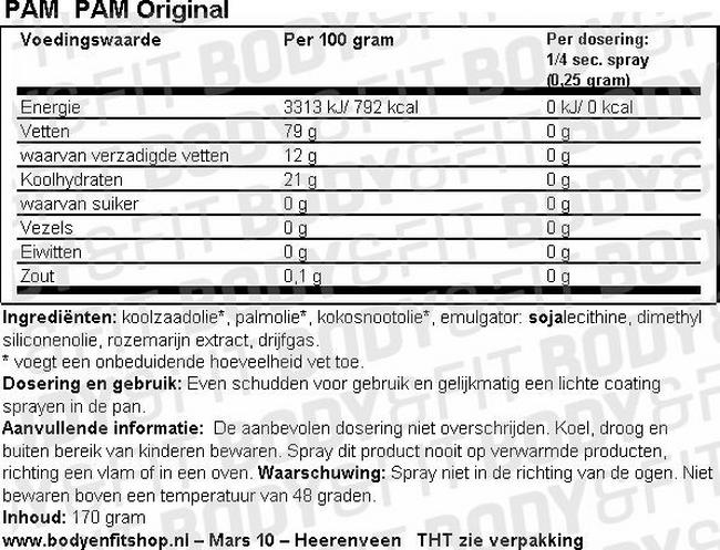 Spray da Cucina Original Nutritional Information 1