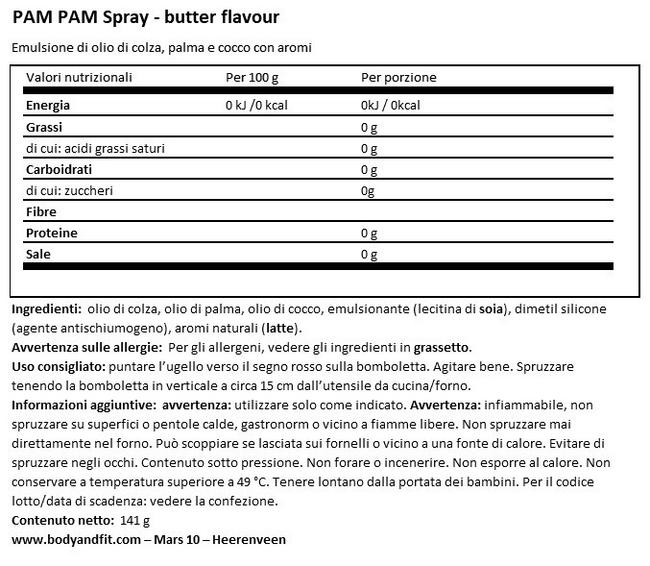 Spray da Cucina (Sapore di Burro) Nutritional Information 1