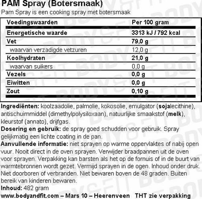 Cooking Spray (Botersmaak) Nutritional Information 1