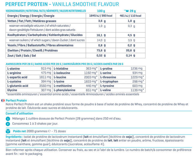 Poudre Perfect Protein Nutritional Information 1