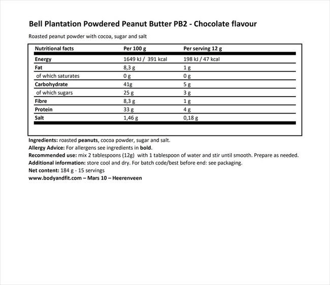 ピーナッツバター (プレミアムチョコレート入り) Nutritional Information 1