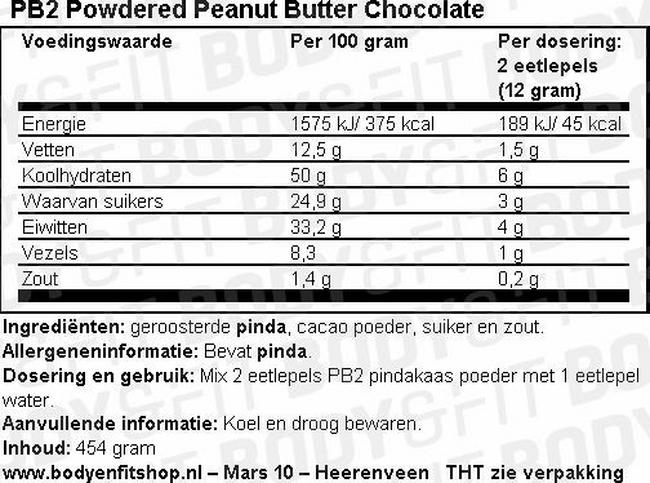 Pindakaas poeder met premium chocolade - PB2 Nutritional Information 1