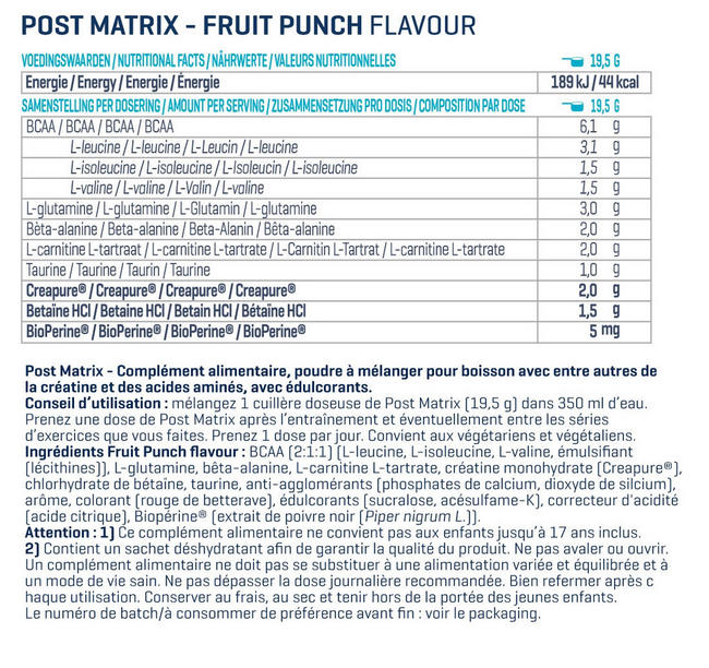 Poudre Post Matrix Nutritional Information 1