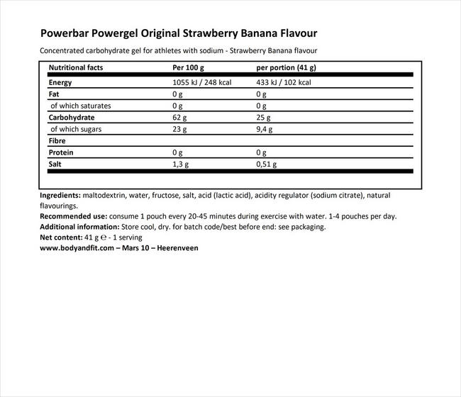 Powerbar PowerGel Nutritional Information 1