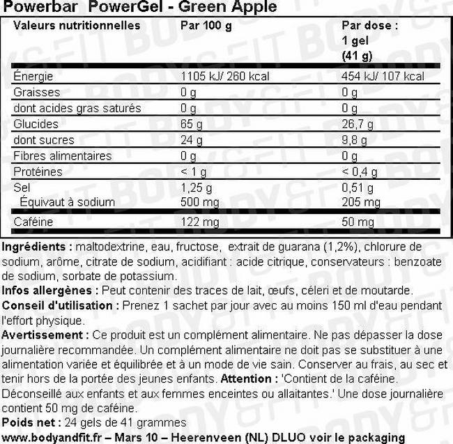 Gel glucidique Powerbar PowerGel Nutritional Information 1