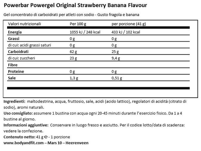 PowerBar PowerGel Nutritional Information 1