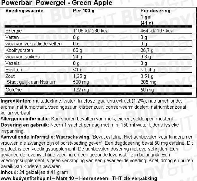 Powerbar PowerGel Nutritional Information 1