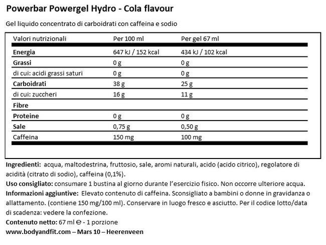 Powergel Hydro Nutritional Information 1