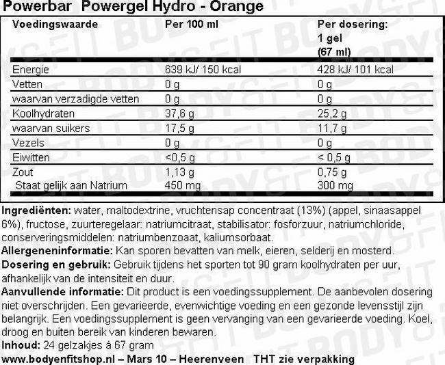 Powergel Hydro Nutritional Information 1