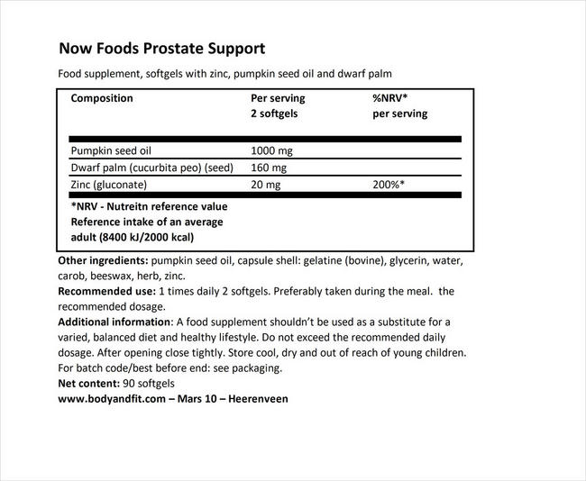 Prostate Support Nutritional Information 1