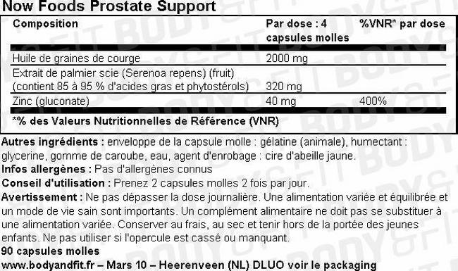 Capsules molles pour la prostate Prostate Support Nutritional Information 1