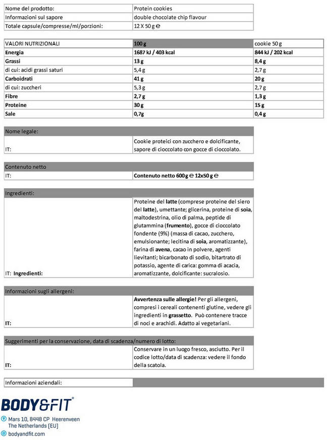 Protein Cookies Nutritional Information 1