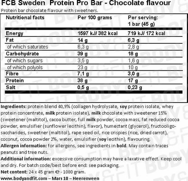 Protein Pro Bar Nutritional Information 1