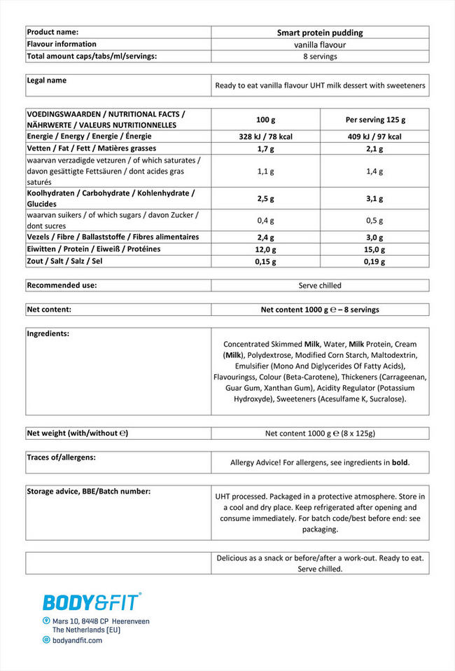 Smart Protein Pudding Nutritional Information 1