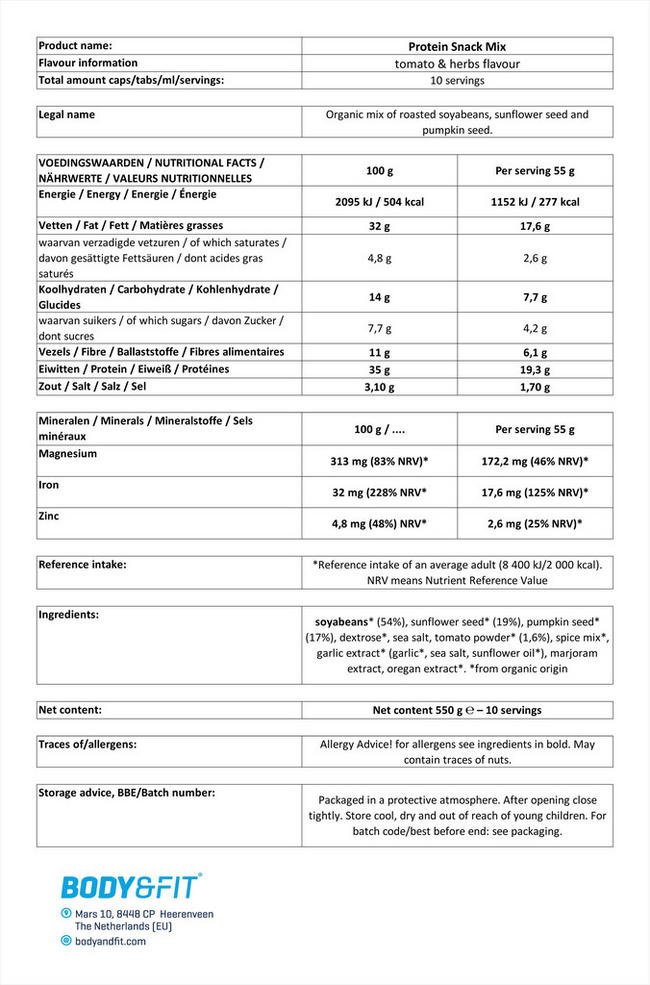 プロテインスナック ミックス オーガニック Nutritional Information 1