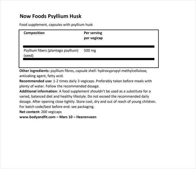 Psyllium husk Nutritional Information 1