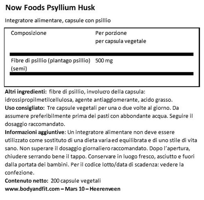 Buccia di Psillio Nutritional Information 1