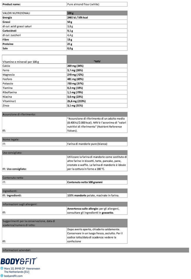 Farina di Mandorle Nutritional Information 1