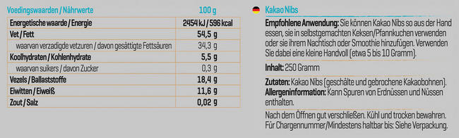 Pure Kakaonibs Nutritional Information 1