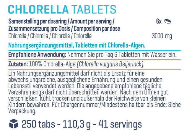 Chlorella Tabs Nutritional Information 1