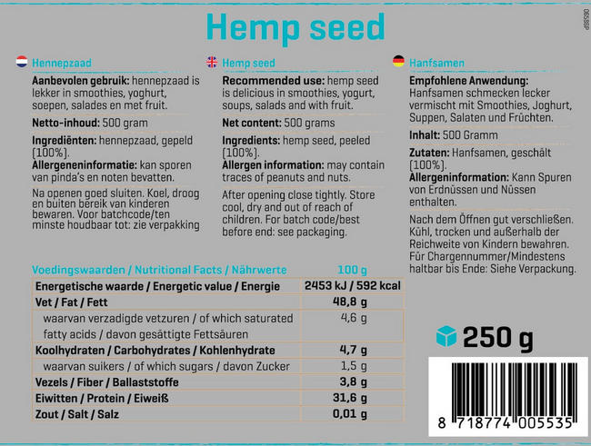 Pure Hennepzaden Nutritional Information 1