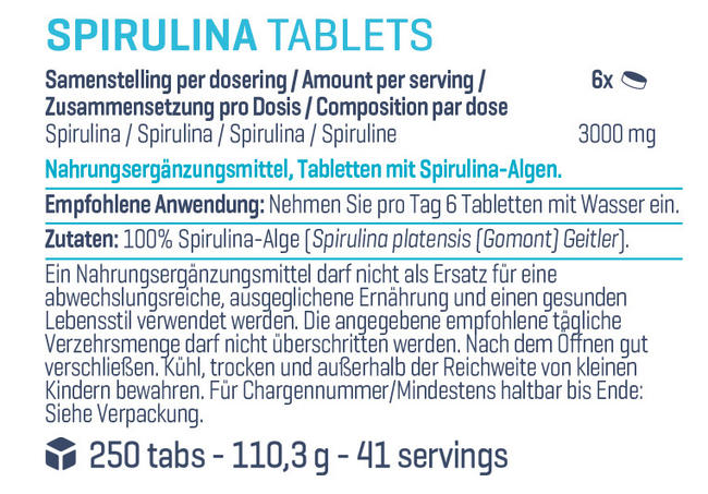 Pure Spirulina Tabs Nutritional Information 1