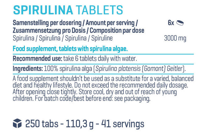 Pure Spirulina tablets Nutritional Information 1
