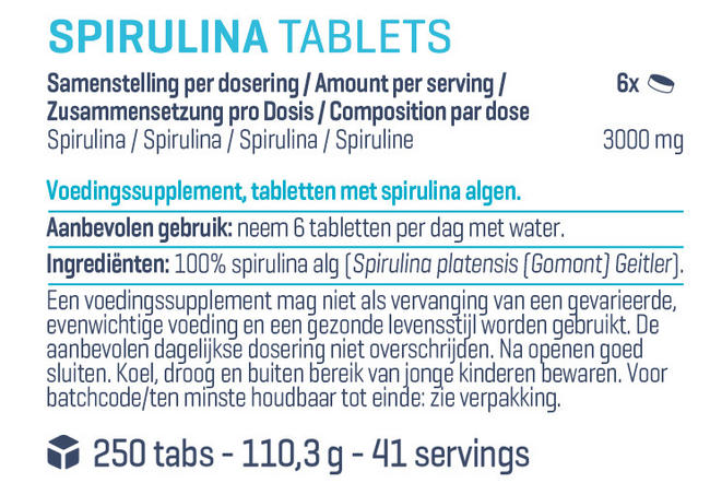 Pure Comprimés de spiruline Nutritional Information 1