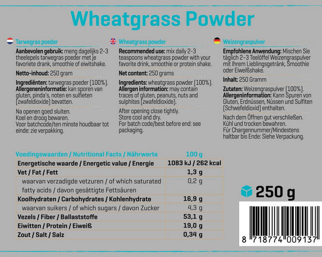 Pure Weizengras-Pulver Nutritional Information 1