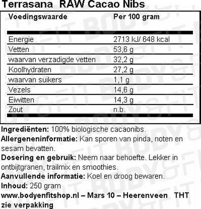 RAW Cacao Nibs Nutritional Information 1