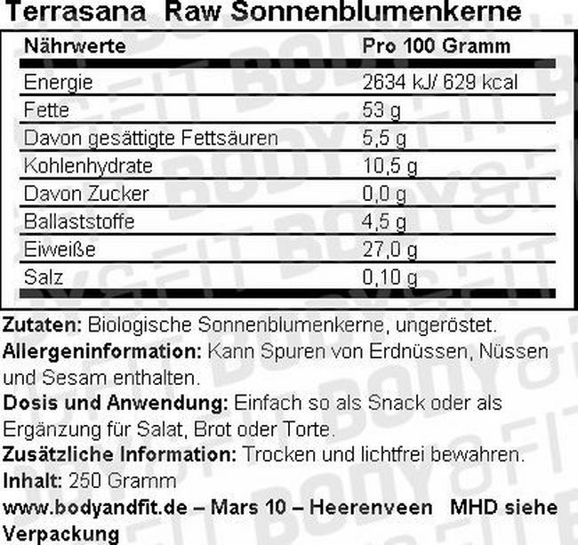 Raw Sonnenblumenkerne Nutritional Information 1