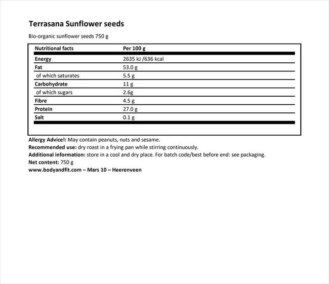 Sunflower Seeds Nutritional Information 1