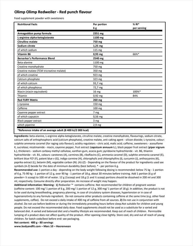 Redweiler Nutritional Information 1