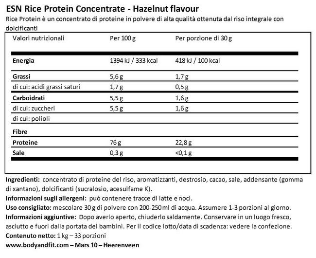 Brown Rice Protein Concentrate Nutritional Information 1