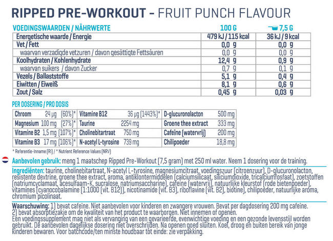 Ripped Pre-Workout Nutritional Information 1