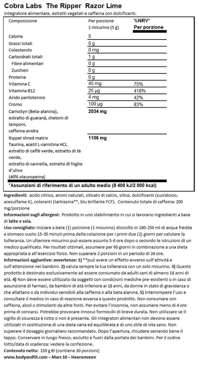 The Ripper Nutritional Information 1