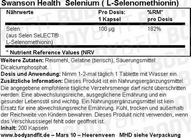 Selenium 100 mcg Nutritional Information 1