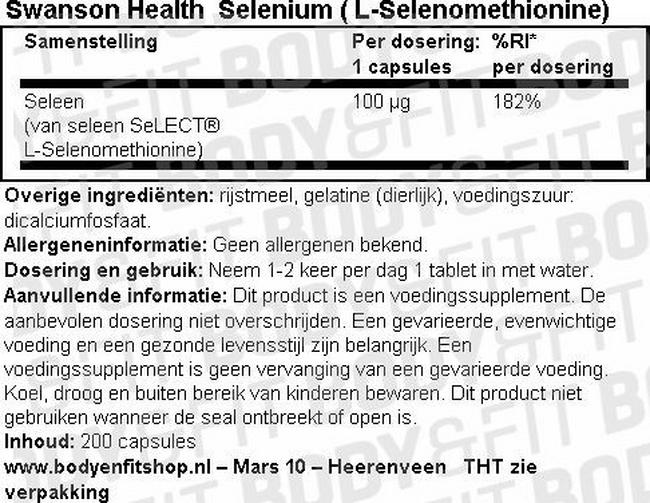 Selenium 100mcg Nutritional Information 1