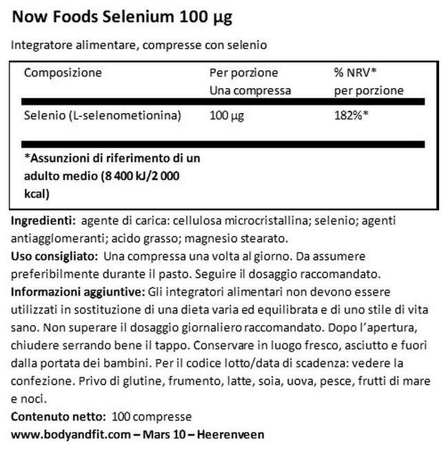 Selenio Nutritional Information 1