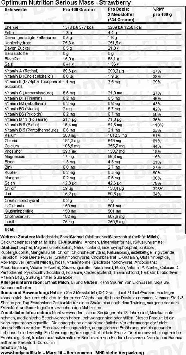 Serious Mass Nutritional Information 1