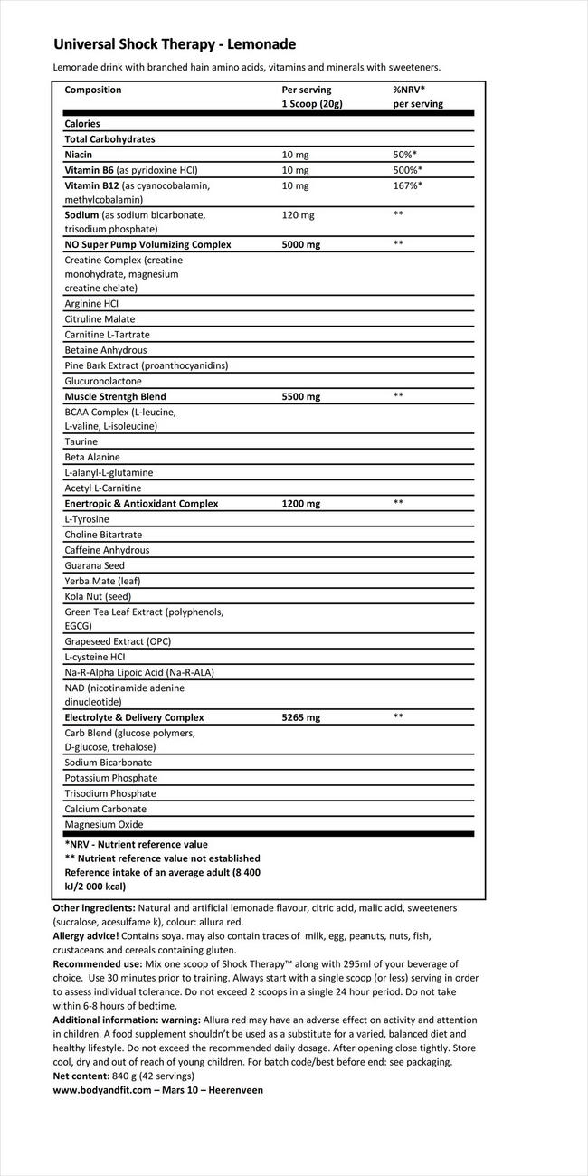 ショックセラピー Nutritional Information 1