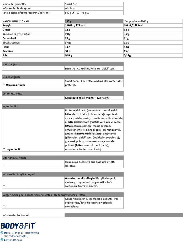 Smart Bar Nutritional Information 1