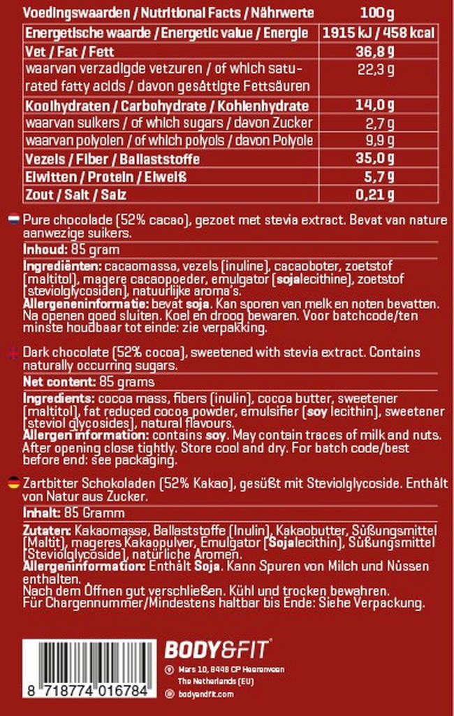 Smart Chocolate mit Stevia Extrakt Nutritional Information 1