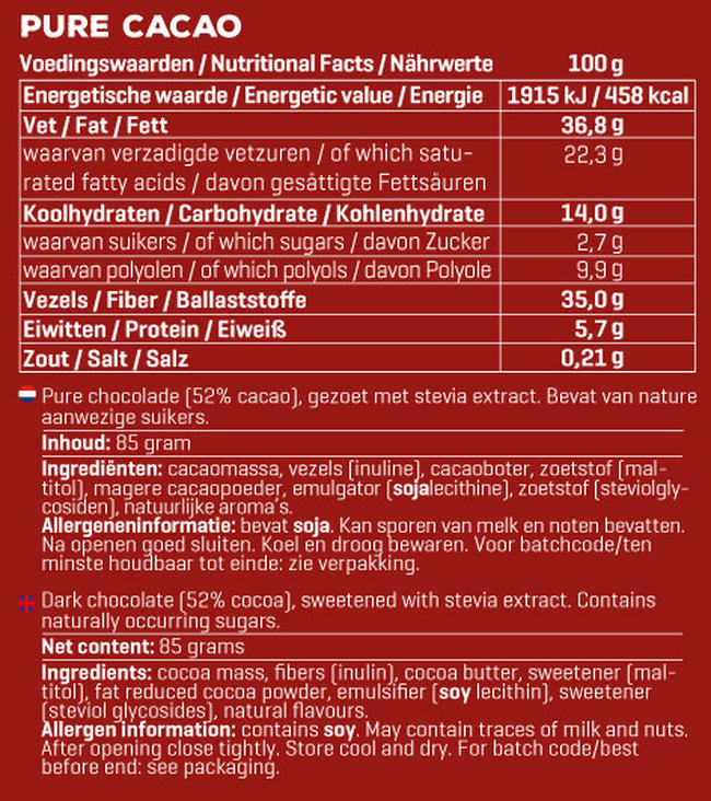 Smart Chocolate - Stevia Extract Nutritional Information 1