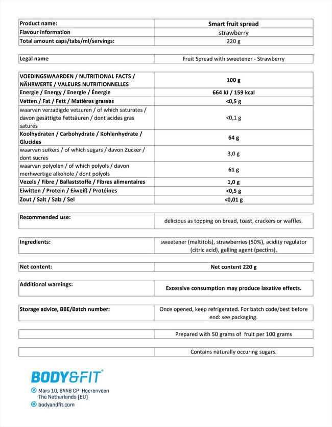 Smart Fruit Spread (0 sucre ajouté) Nutritional Information 1